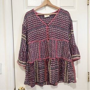 Anthropologie Maeve Shirt Womens Medium  Lilyana Tiered Silk 3/4 Sleeve Adult